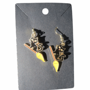 Black Cat on a Broom Earrings