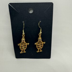 Golden Turtle Drop Earrings with Gemstones