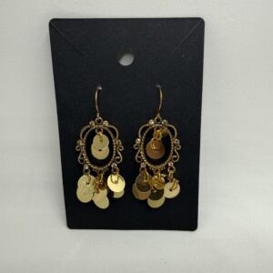 Gold Coin Dangle Earrings with Rhinestones