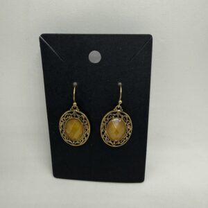 Vintage Gold Drop Earrings with Yellow Stone