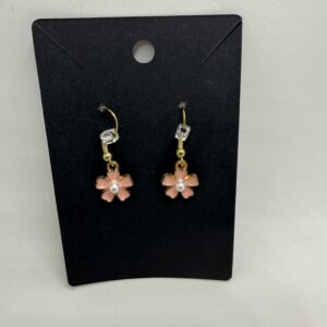 Pink Flower Pearl Drop Earrings