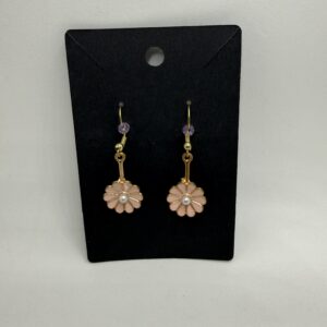 Pink Flower Pearl Drop Earrings - Gold