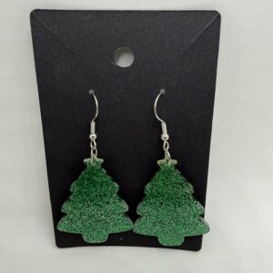 Sparkly Green Christmas Tree Dangle Earrings