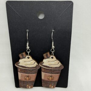 Pumpkin Spice Latte Wooden Dangle Earrings