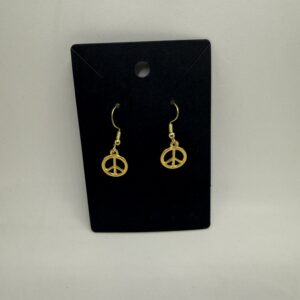 Gold Peace Sign Dangle Earrings - Simple