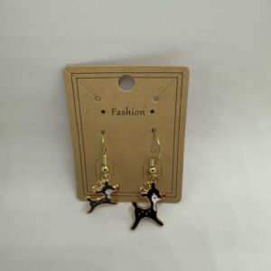 Enamel Black Reindeer Reindeer Earrings - Gold