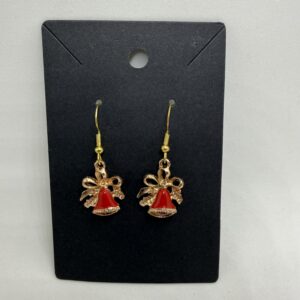 Festive Red Bell Holiday Earrings - Gold