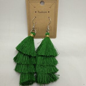 Emerald Green Tiered Tassel Dangle Earrings