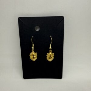 Gold Heart and Flower Dangle Earrings