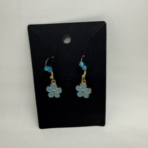 Blue Flower Dangle Earrings with Beads
