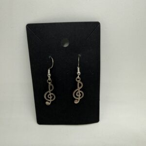 Silver Treble Clef Music Note Earrings