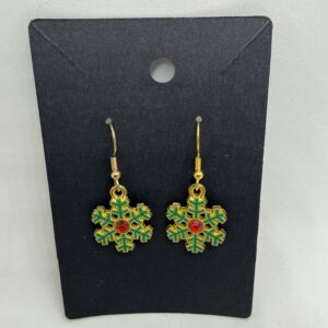 Festive Snowflake Earrings with Red Gem
