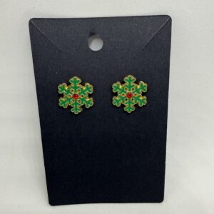 Festive Snowflake Holiday Stud Earrings - Green