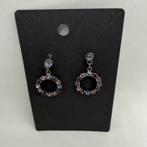 Crystal Circle Drop Earrings - Lavender and Pink