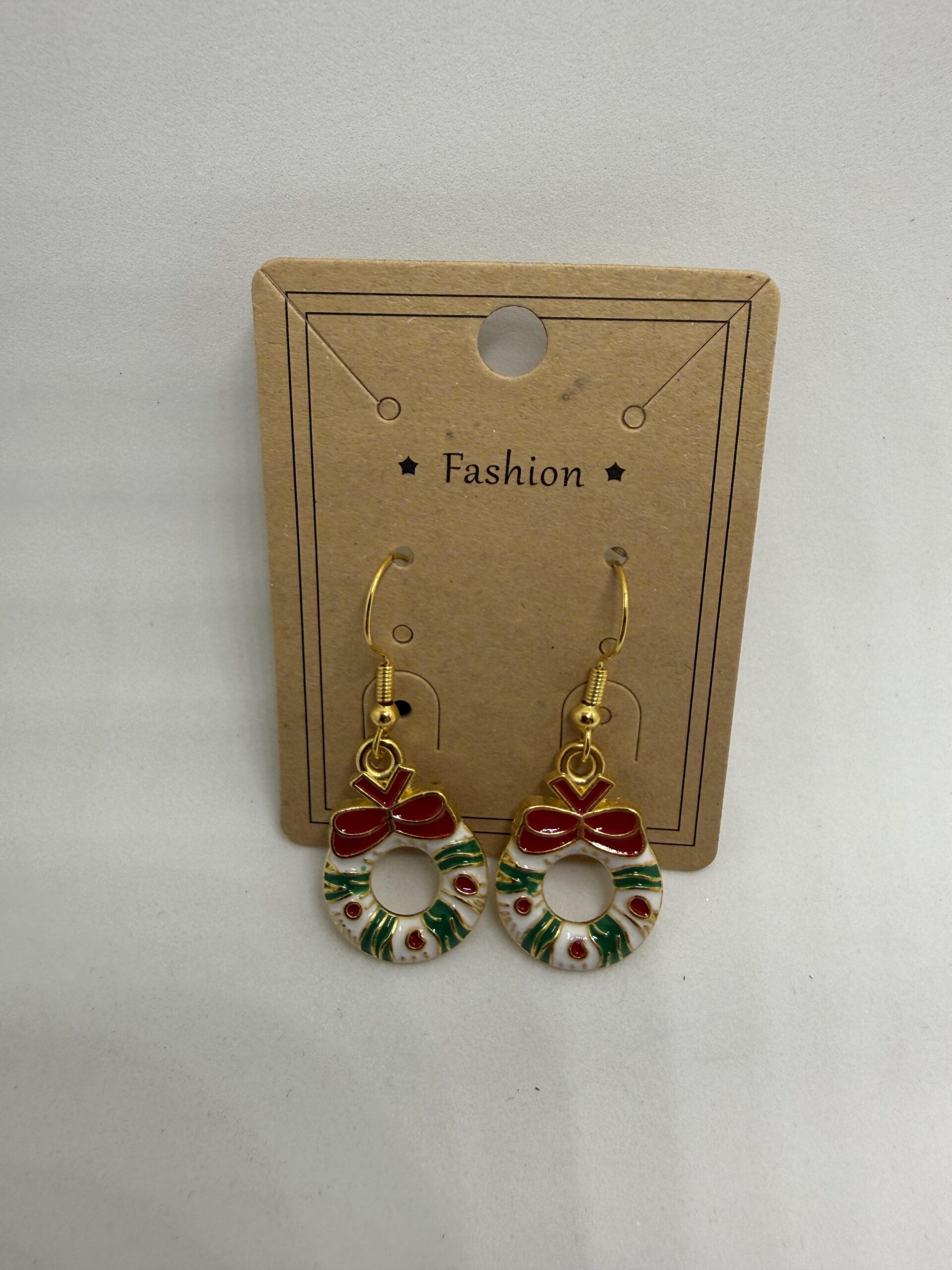 Christmas Wreath Earrings with Red Bow