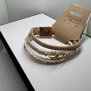 Layered Beige Braided and Rhinestone Bracelet