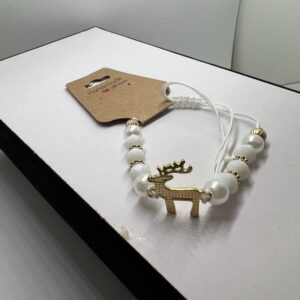 Golden Reindeer Pearl Beaded Holiday Bracelet