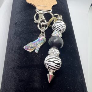 Zebra Bead Keychain with Glass Slipper Charm