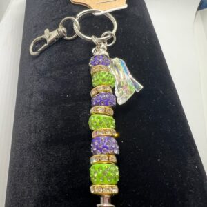 Purple and Green Beaded Keychain with Charm