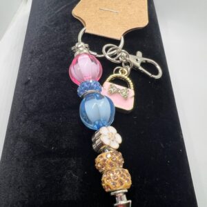 Pink and Blue Beaded Purse Keychain