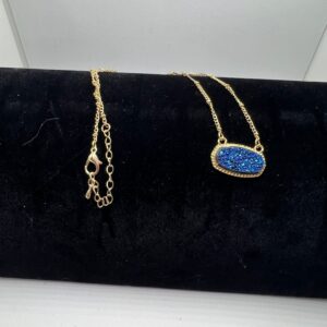 Gold Chain Necklace with Blue Druzy Pendant