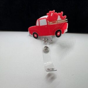 Red Truck Hearts Badge Reel Valentine's