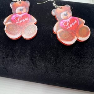 Teddy Bear Love Heart Dangle Earrings