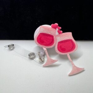 Wine glasses and hearts badge reel