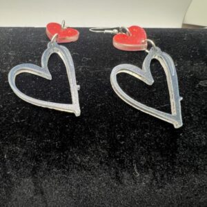 Red and Silver Heart Drop Earrings