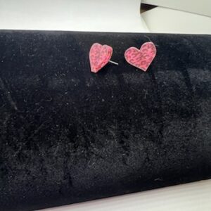 Pink Leopard Heart Stud Earrings - Cute
