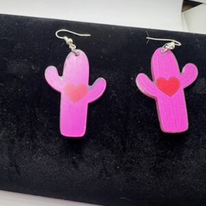 Pink Cactus Heart Earrings - Fun Jewelry