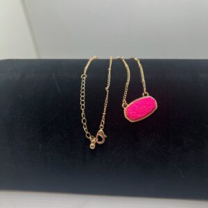 Gold Chain Necklace with Hot Pink Stone