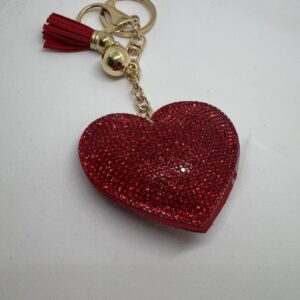 Red Rhinestone Heart Keychain Purse Charm