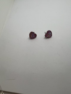 Sparkling Heart Stud Earrings - Purple Glitter