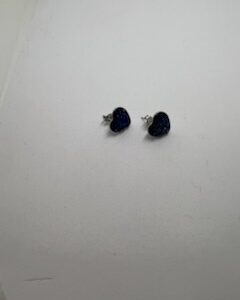 Sparkling Heart Stud Earrings - Midnight Blue