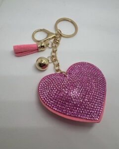 Pink Rhinestone Heart Keychain Purse Decor
