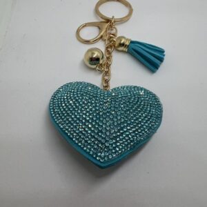 Teal Rhinestone Heart Keychain with Tassel