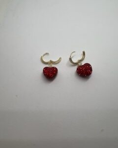 Red Heart Crystal Dangle Hoop Earrings