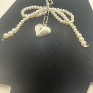 Pearl Bow Heart Charm Keychain Purse Decor